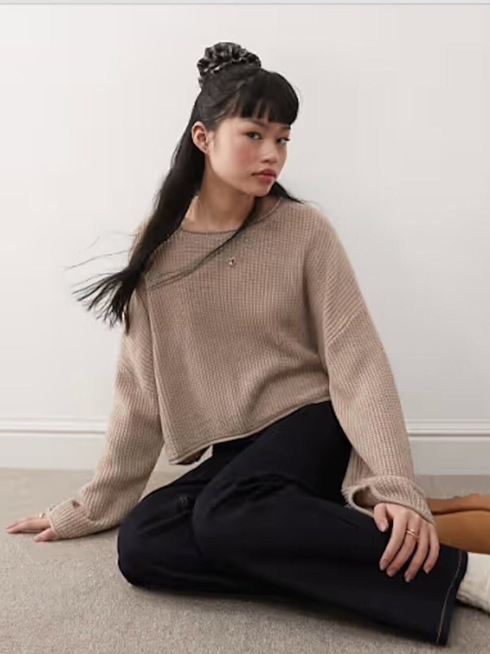 Miss Selfridge slouchy ribbed sweater in oatmeal